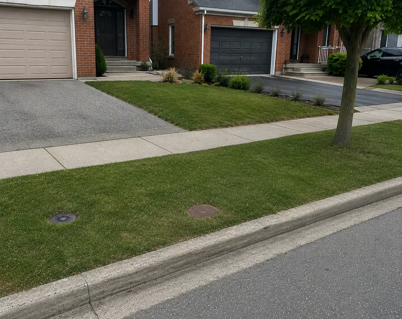Residential curb and grass cleared after junk removal