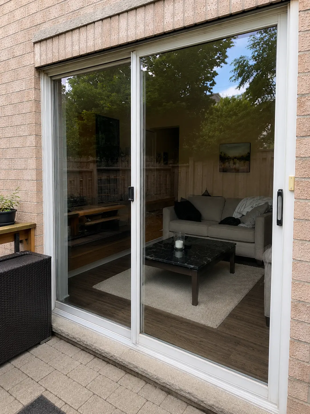Patio glass door after exterior window cleaning